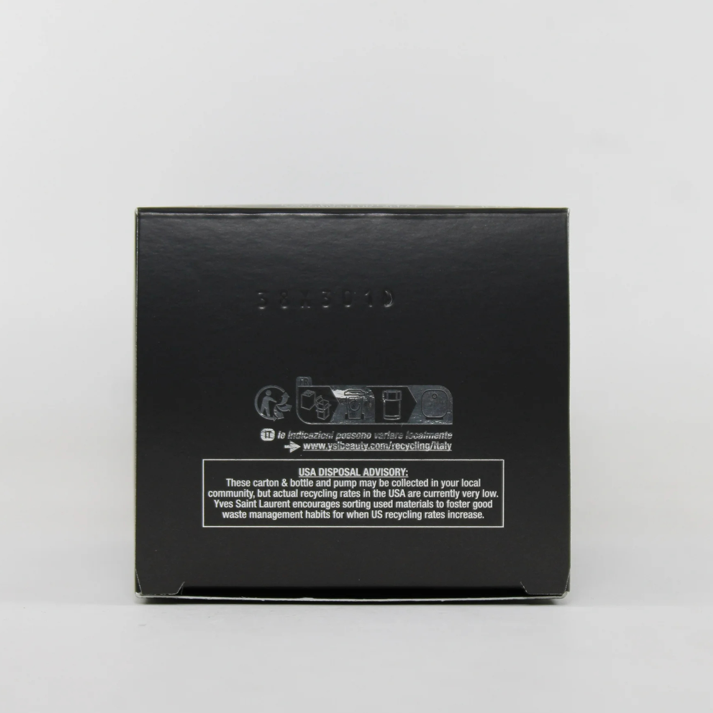 Black rectangular product packaging with text on a white background